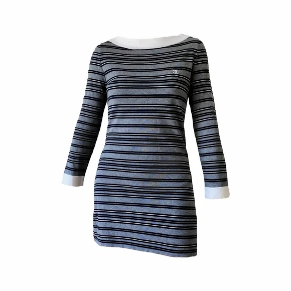 Chanel Striped Gray and Black Dress 34 - Picture 2 of 9